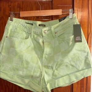 Wild Fable Green Jean Shorts Cuffed Hem Checker Board Pattern